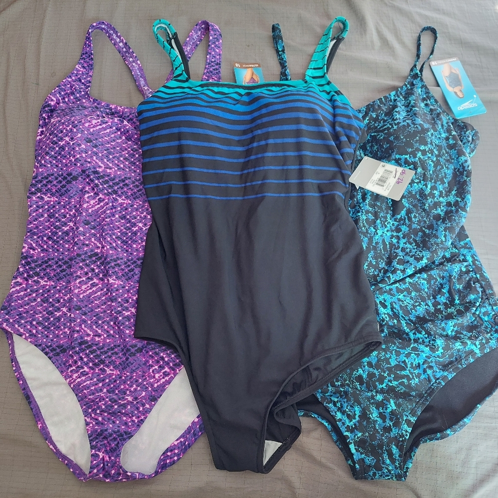 *NWT* 3 Women's One Piece Swimsuits -1 Reebok & 2 Speedo Brand SIZE 18